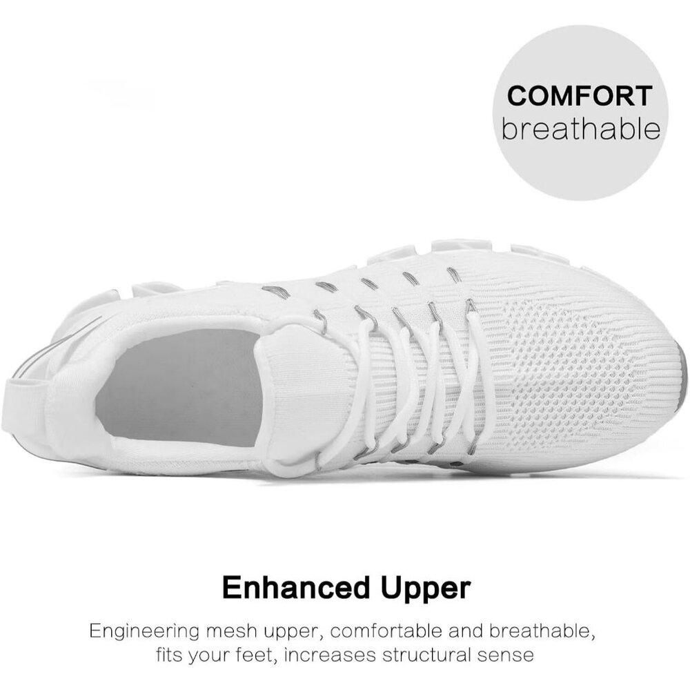 Men's White Non Slip Lightweight Workout Breathable Mesh Fashion Sneakers - Picture 5 of 7